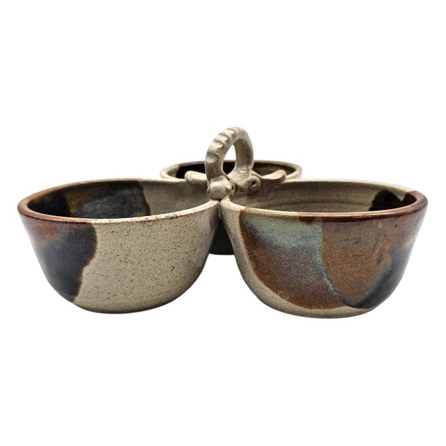 Contemporary Benitta Pauly California Studio Pottery Triple Condiment Server — Signed, 1991 For Sale - Image 3 of 11