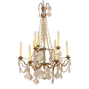 Antique French Style Nine Bulb Crystal Chandelier