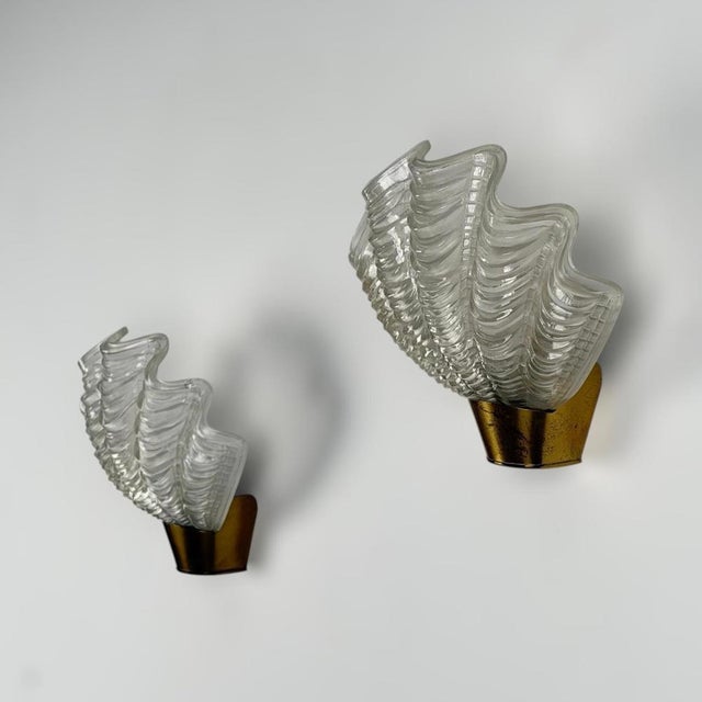 Coquille Wall Lights in Brass and Glass from Asea, Sweden, 1940s, Set of 2 For Sale - Image 11 of 18