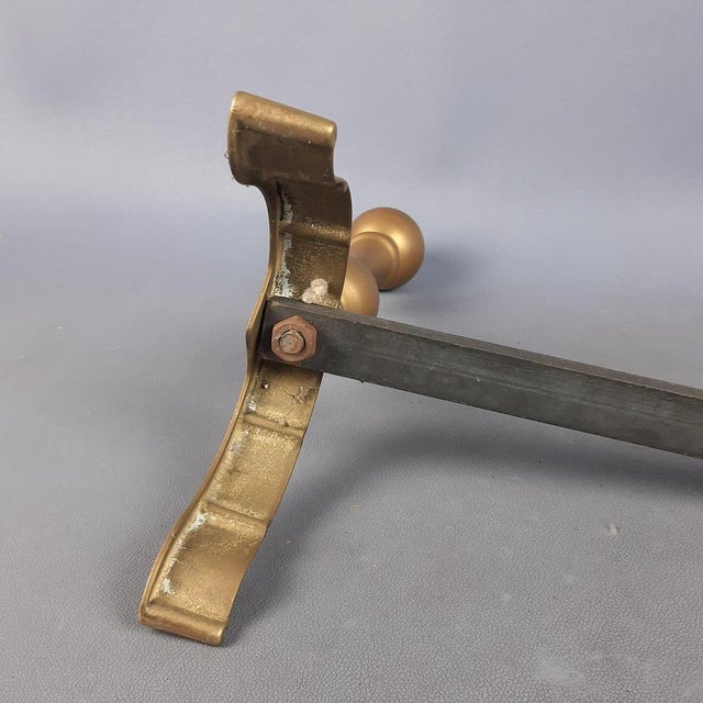 Italian Iron and Brass Fireplace Andirons, 20th Century, Set of 2 For Sale - Image 12 of 16