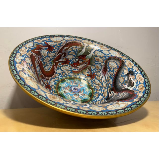 Imperial Chinese Five Clawed Dragon Motif Cloisonné Bowl For Sale - Image 4 of 12