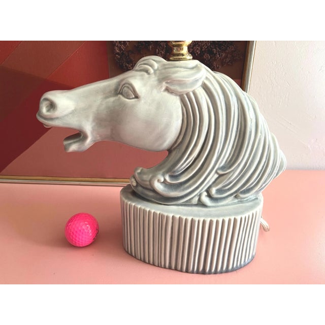 Early 20th Century 1950s Ceramic Roman Horse Head Lamp & Shade by Phil-Mar Lamps For Sale - Image 5 of 18