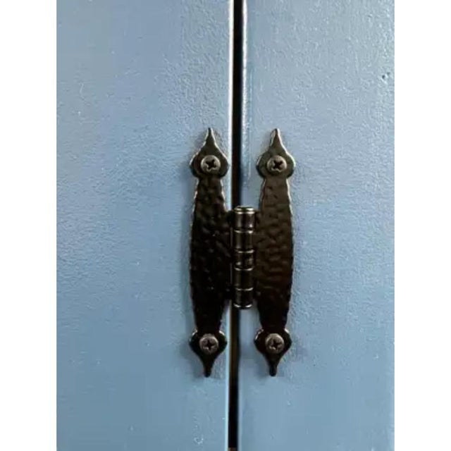Metal Modern Farmhouse Blue Solid Pin With Silver-Tone Mesh Doors Server or Cabinet For Sale - Image 7 of 13