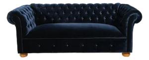 Late 20th Century Custom Navy Blue Velvet Chesterfield Sofa With Leather Details