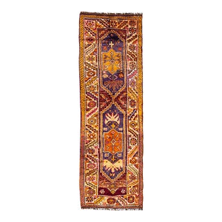 1960s Vintage Turkish Handmade Orange Medallion Wool Runner For Sale
