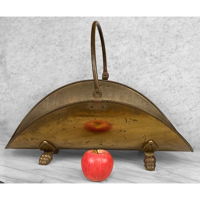 Original 1940s English Regency Fireplace Log Holder Solid Brass with a Well Tarnished Finish with Great Character Spacious...