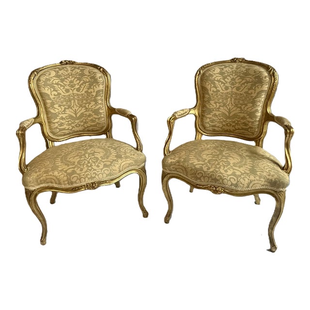 Louis XV Style Chairs With Elegant , Fortuny Upholstery For Sale