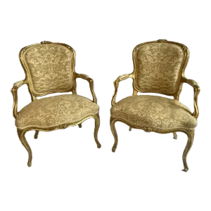 Louis XV Style Chairs With Elegant , Fortuny Upholstery