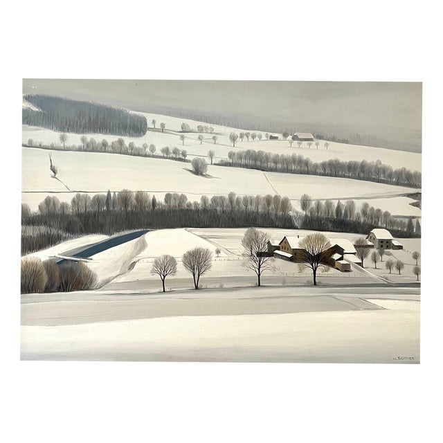 Claude Sauthier, Broye Valley, Vaud, Oil on Wood, 1970s For Sale