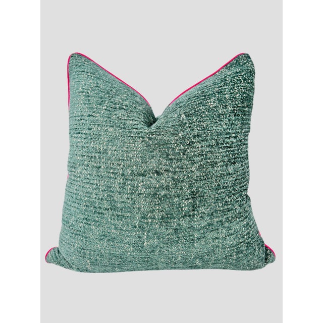 Beautiful custom made pillow pair in a Peacock Blue Chenille back and front. Manuel Canovas Nura Rose Chintz Piping....