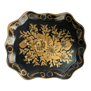 Black & Gold Hand-Painted Tole Tray