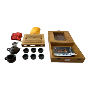 Late 20th Century Chinese Bamboo Tea Set Box- 13 Pieces