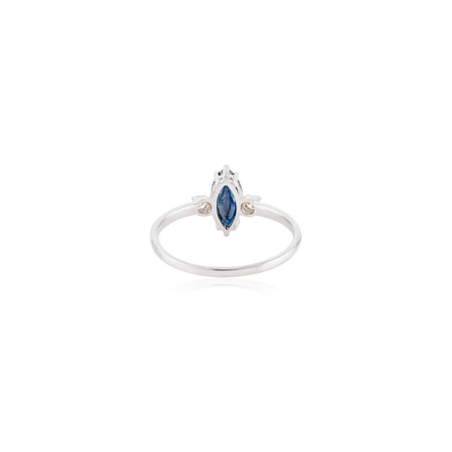 Metal Vintage 14k Gold Deep Blue Sapphire & Diamond Navette Ring Size 5 For Sale - Image 7 of 13