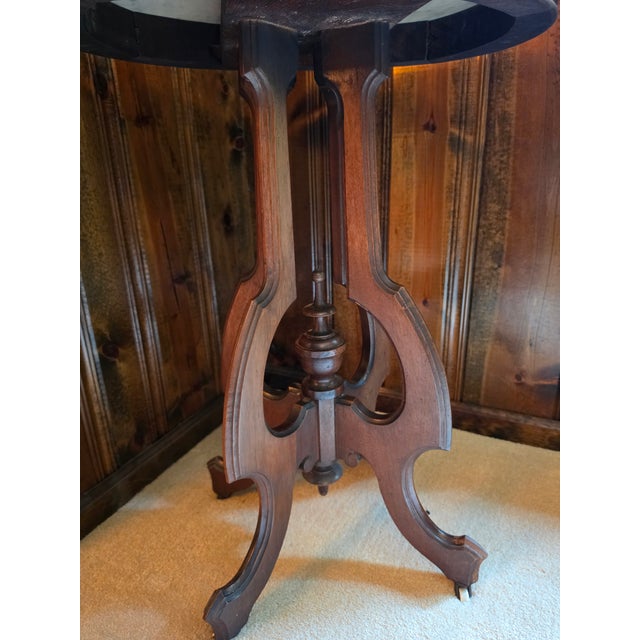 Antique Victorian Renaissance Revival Walnut Oval Marble-Top Parlor Table For Sale - Image 6 of 8