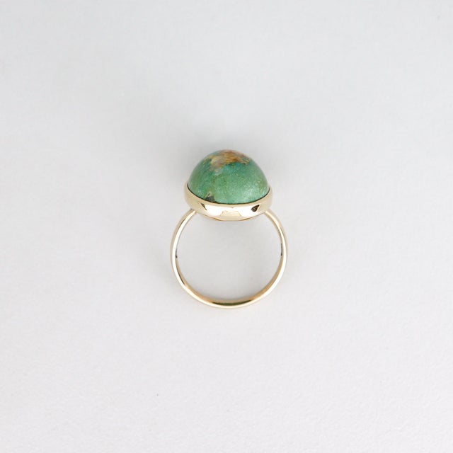 Signed Vintage Southwestern 14k Gold & Royston Turquoise Cabochon Cocktail Ring For Sale - Image 16 of 16