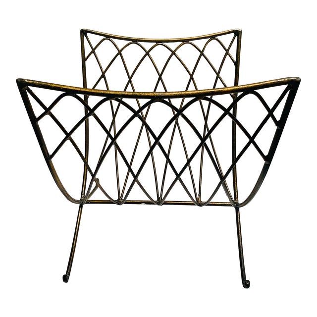 1960s Vintage Mid-Century Modern Mid Century Modern Atomic Gold Metal Magazine Rack For Sale