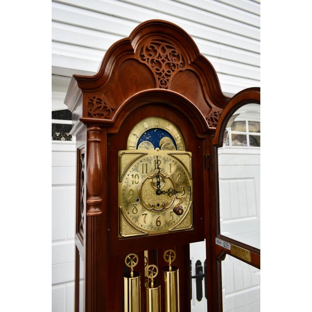 Vintage Ridgeway Chinese Chippendale Style Mahogany Grandfathers Clock For Sale - Image 4 of 12