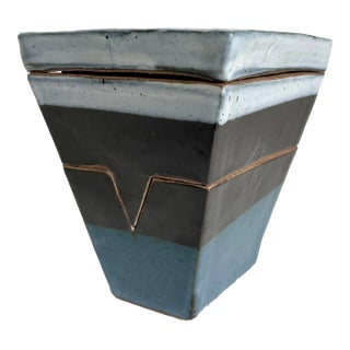 Vintage Handmade Glazed Pottery Three Pieces Box For Sale