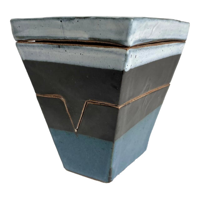 Vintage Handmade Glazed Pottery Three Pieces Box For Sale