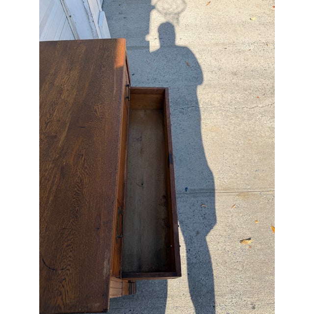 Brown Antique Victorian Eastlake Oak Three-Drawer Chest With Incised Detail and Brass Hardware For Sale - Image 8 of 12