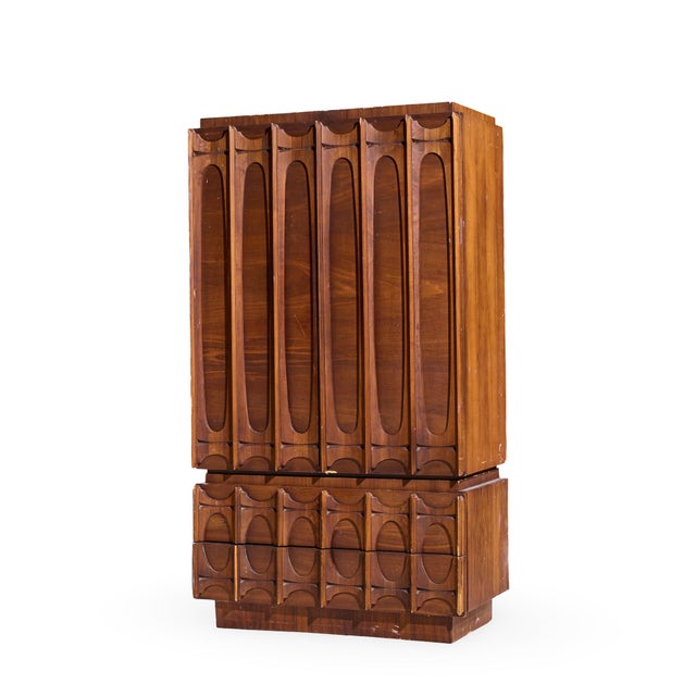 Mid-Century Modern Tobago Brutalist Mid Century Walnut Armoire Dresser For Sale - Image 3 of 6