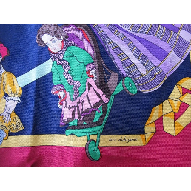 Hermes Paris Carre 90 Hello Dolly Dolls Print Blue Pink 100% Silk Scarf For Sale In Portland, OR - Image 6 of 12