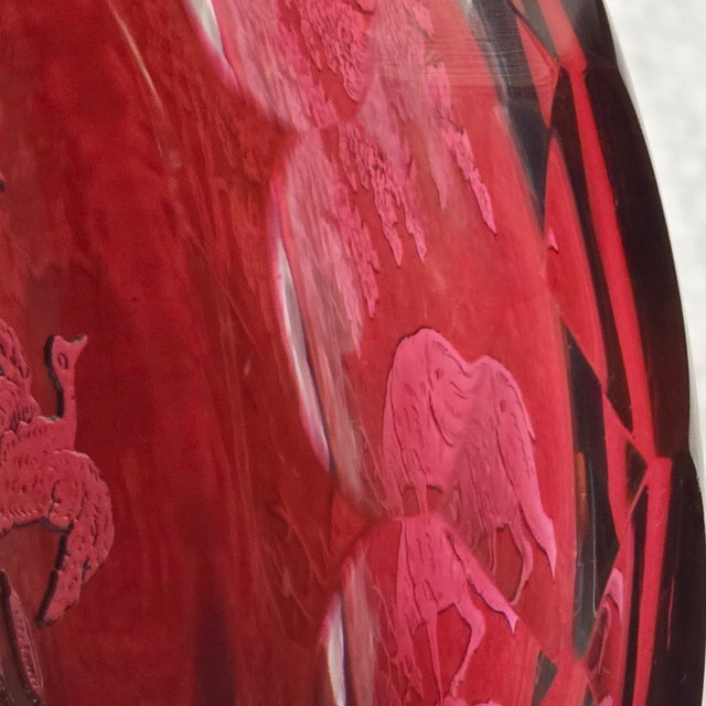 Wood Early 20th Century Saint Louis Ruby Red Crystal Hunting Scene Flask — Stag & Geese Engraving 6.5" For Sale - Image 7 of 14