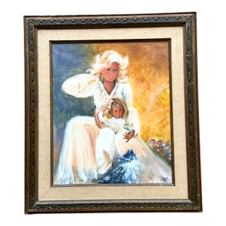 Vintage Mother and Child Oil Painting For Sale
