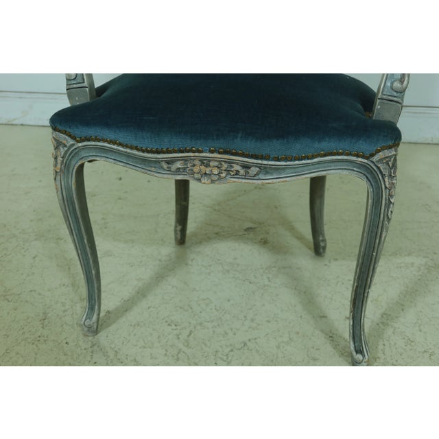 Pair French Louis XV Style Decorator Open Armchairs For Sale - Image 11 of 13