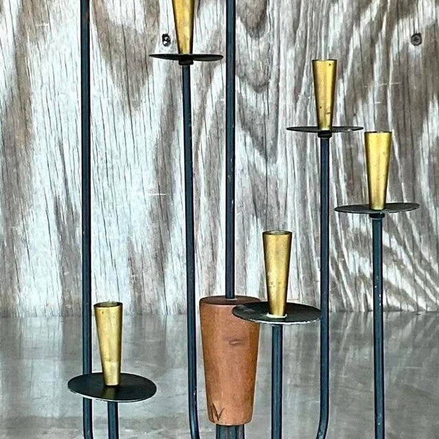 Vintage MCM Wood and Metal Candelabra For Sale - Image 11 of 13