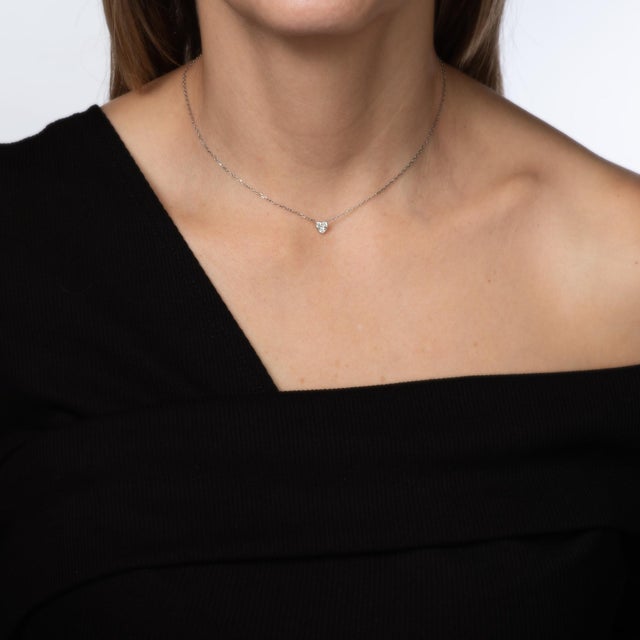 Cartier Mid 20th Century Cartier Diamond Heart Necklace 18k White Gold 16" Choker Estate Signed Jewelry For Sale - Image 4 of 4