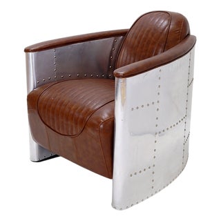 Vintage Aviator Chair in Riveted Aluminum and Cognac Leather, 2000s For Sale