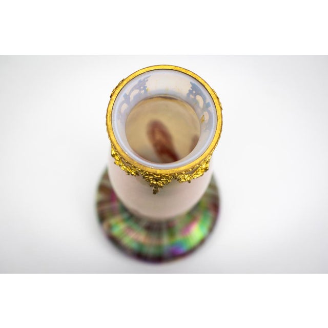 Brown Art Nouveau Iridescent Marbled Glass Vase with Chased Gilt Metal Mount in the style of Loetz, Bohemia, 1900s For Sale - Image 8 of 10