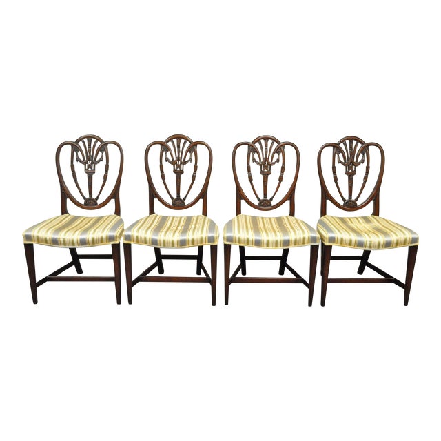 Set 4 Antique Hepplewhite Shield Back Drape Carved Mahogany Dining