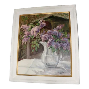 1960 "Lilacs in Sunlight" Floral Still Life Oil Painting by Carrie O'Hara Page, Framed