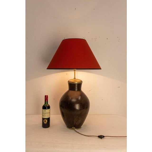 Ceramic Terracotta Tadelakt Finishing Brown Table Lamp, 1970 For Sale - Image 7 of 8