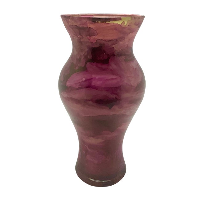 Elegant Franco Designs glass vase from Italy, part of the hand painted “Bouquet” series. This piece features a rich...