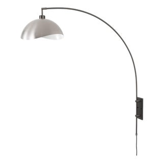 Luna Bella Wall Arc Lamp - Black Nickel, Satin/White Shade, Dimmable For Sale