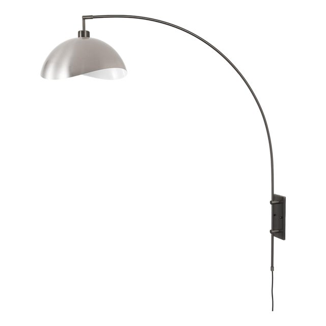 Luna Bella Wall Arc Lamp - Black Nickel, Satin/White Shade, Dimmable For Sale