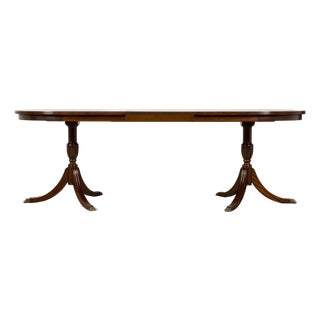 Mid-Century English Georgian Style Mahogany Double Pedestal Extendable Dining Table For Sale