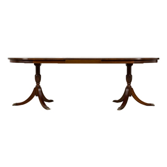 Mid-Century English Georgian Style Mahogany Double Pedestal Extendable Dining Table For Sale