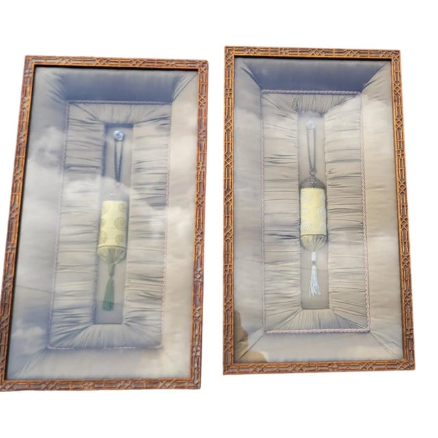 Pair Decorative Framed Wall Art Handmade Textile Tassel Design Signed by Artist For Sale - Image 4 of 11