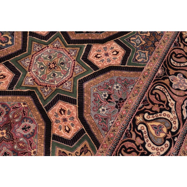 1990s Elegant Mughal Inspire Pak-Persian Black/Multi Wool Rug - 9'2'' X 12'4'' For Sale - Image 5 of 9