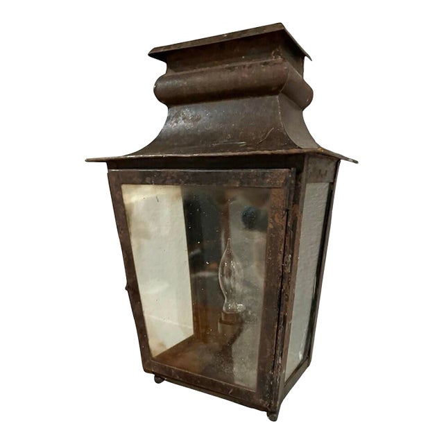 1970s Continental Iron Lantern Wall Sconce For Sale