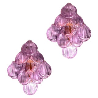 Pink Amethyst Shell Murano Glass Sconces, 1980, Set of 2 For Sale