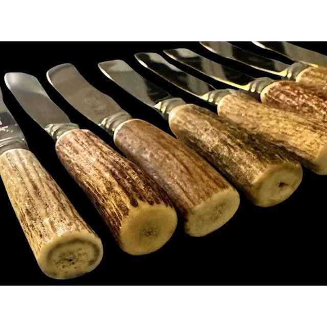 Vintage J Fraser Horncraft of Braemar Scottish Stag Handled Butter Knife m - Set of Eight For Sale - Image 9 of 10