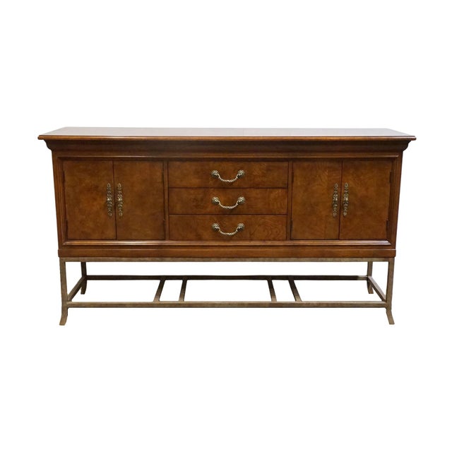 Contemporary Hickory White Burled Walnut Italian Modern 70" Sideboard Buffet W. Metal Base 41024-41 For Sale - Image 3 of 14