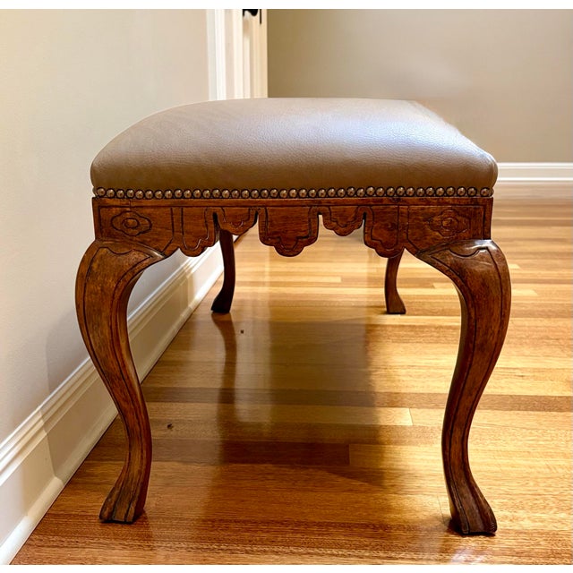 Michael Taylor Michael Taylor Lucarini Bench With Leather Upholstery For Sale - Image 4 of 7