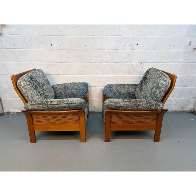 Vintage Modern Patterned Wood and Cane Lounge Chairs For Sale - Image 4 of 13