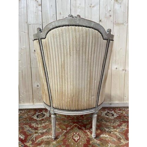 Louis XVI Beige Velvet Armchair For Sale - Image 9 of 10